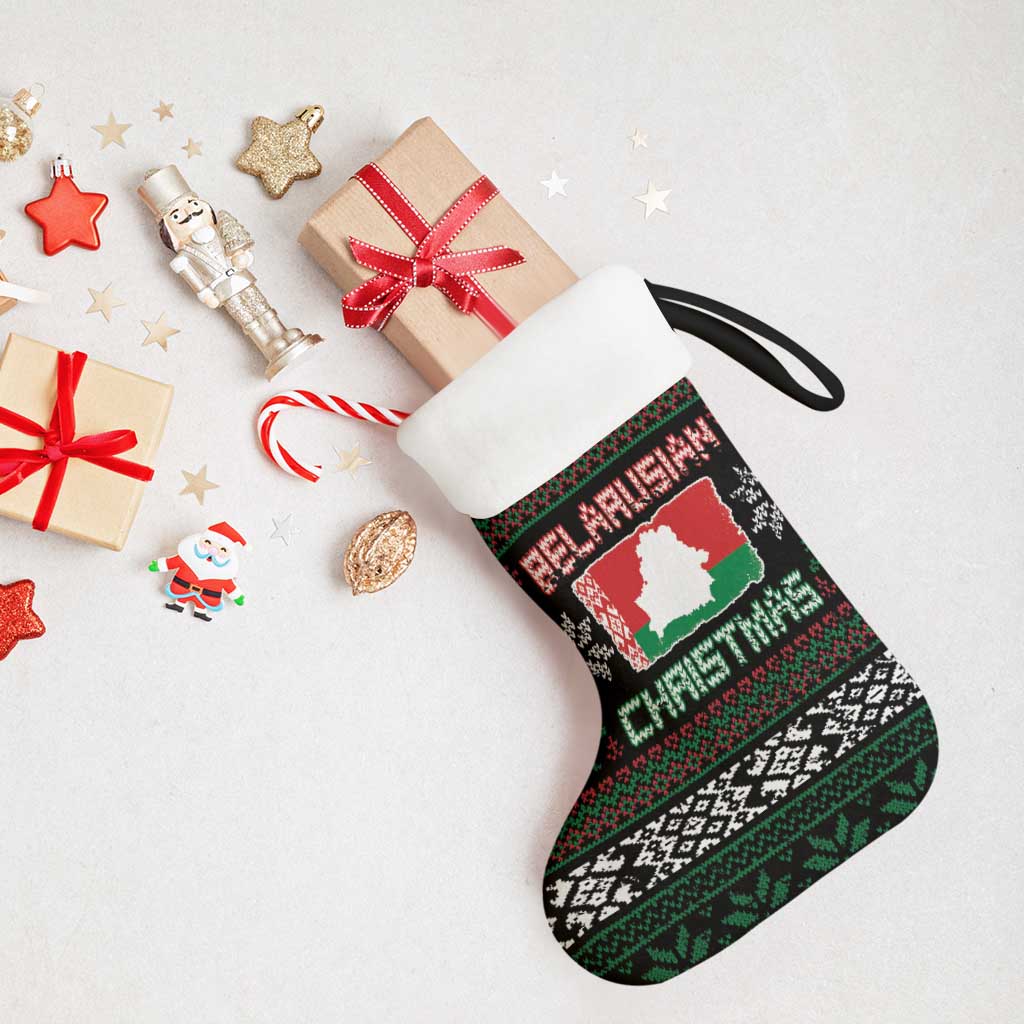 Belarus Christmas Stocking Flag With Belarusian Patterns - Wonder Print Shop