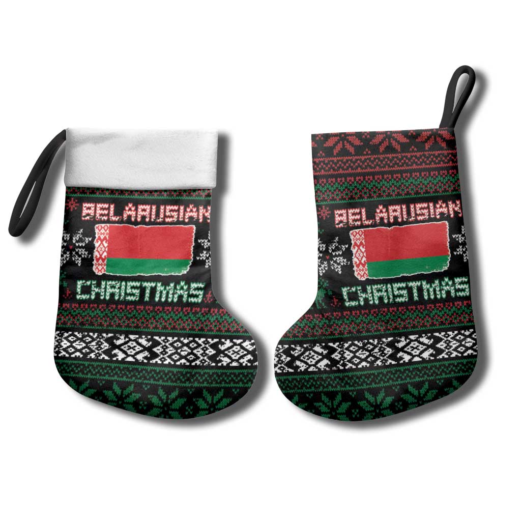 Belarus Christmas Stocking Flag With Belarusian Patterns - Wonder Print Shop