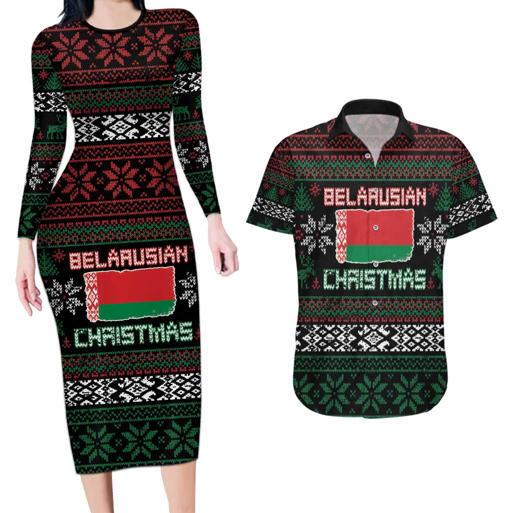 Belarus Christmas Couples Matching Long Sleeve Bodycon Dress and Hawaiian Shirt Flag With Belarusian Patterns - Wonder Print Shop