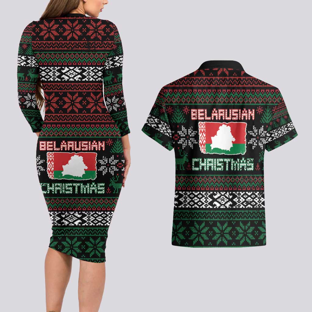 Belarus Christmas Couples Matching Long Sleeve Bodycon Dress and Hawaiian Shirt Flag With Belarusian Patterns - Wonder Print Shop