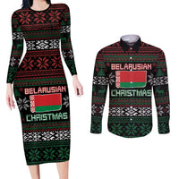 Belarus Christmas Couples Matching Long Sleeve Bodycon Dress and Long Sleeve Button Shirt Flag With Belarusian Patterns - Wonder Print Shop