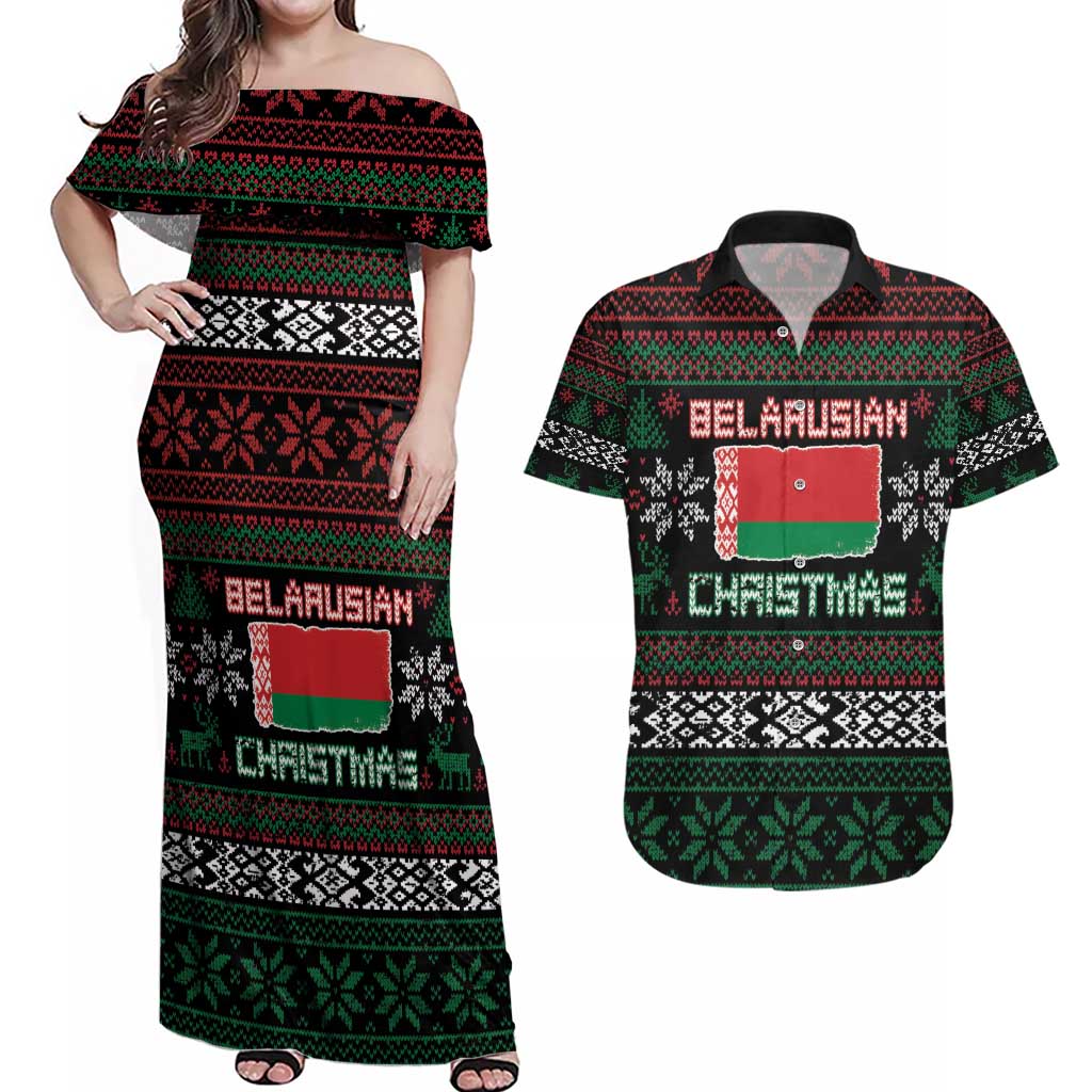 Belarus Christmas Couples Matching Off Shoulder Maxi Dress and Hawaiian Shirt Flag With Belarusian Patterns - Wonder Print Shop