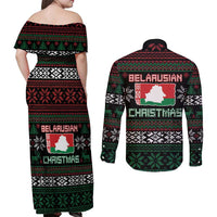 Belarus Christmas Couples Matching Off Shoulder Maxi Dress and Long Sleeve Button Shirt Flag With Belarusian Patterns - Wonder Print Shop