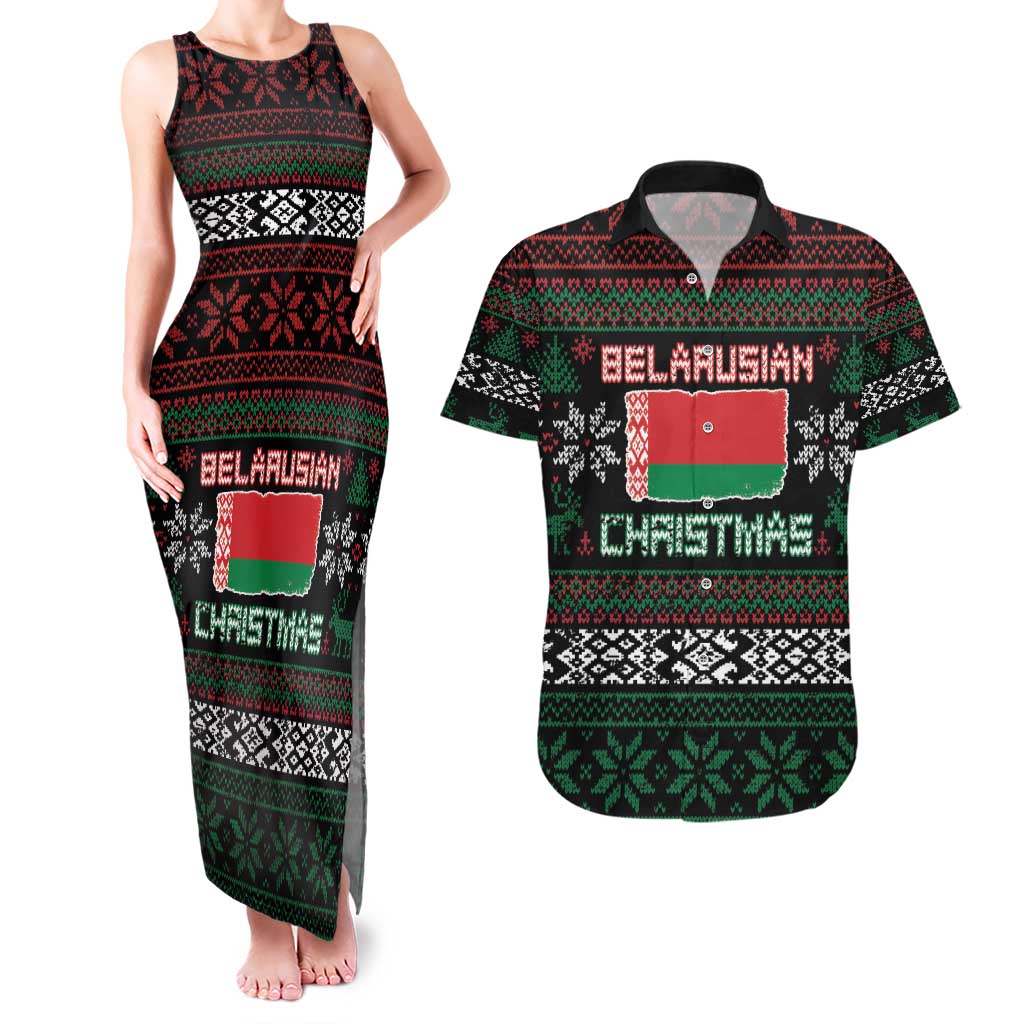 Belarus Christmas Couples Matching Tank Maxi Dress and Hawaiian Shirt Flag With Belarusian Patterns - Wonder Print Shop