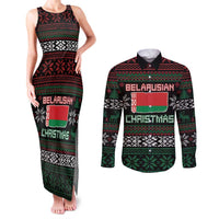 Belarus Christmas Couples Matching Tank Maxi Dress and Long Sleeve Button Shirt Flag With Belarusian Patterns - Wonder Print Shop