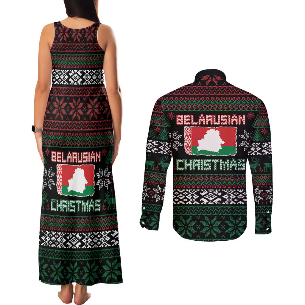 Belarus Christmas Couples Matching Tank Maxi Dress and Long Sleeve Button Shirt Flag With Belarusian Patterns - Wonder Print Shop