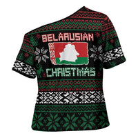 Belarus Christmas Cross Shoulder Shirt Flag With Belarusian Patterns - Wonder Print Shop
