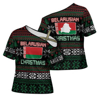 Belarus Christmas Cross Shoulder Shirt Flag With Belarusian Patterns - Wonder Print Shop