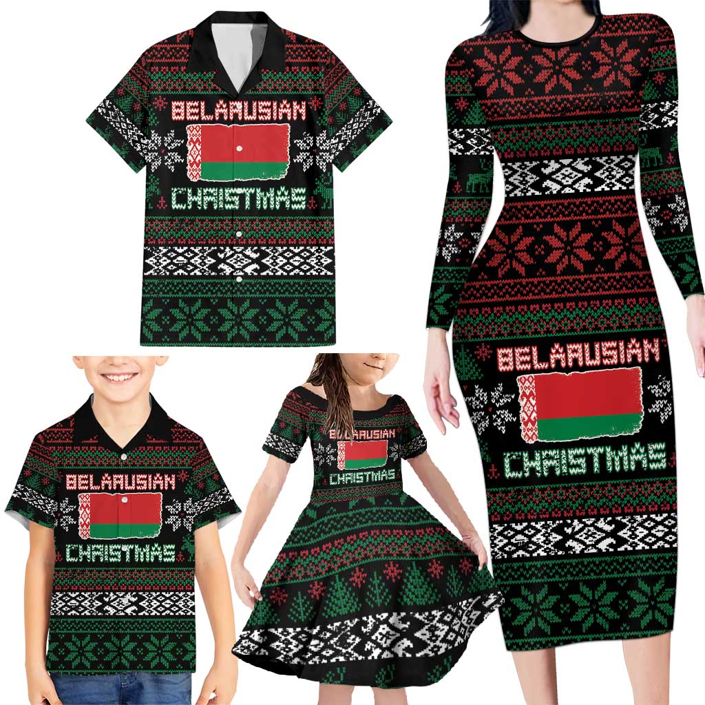 Belarus Christmas Family Matching Long Sleeve Bodycon Dress and Hawaiian Shirt Flag With Belarusian Patterns - Wonder Print Shop