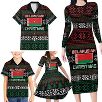 Belarus Christmas Family Matching Long Sleeve Bodycon Dress and Hawaiian Shirt Flag With Belarusian Patterns - Wonder Print Shop