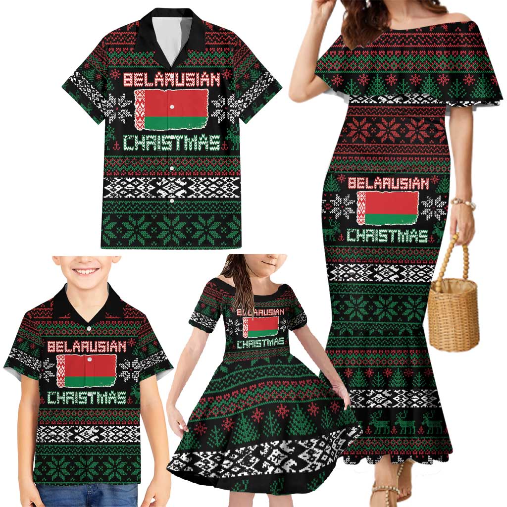 Belarus Christmas Family Matching Mermaid Dress and Hawaiian Shirt Flag With Belarusian Patterns - Wonder Print Shop