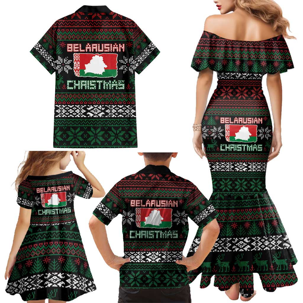 Belarus Christmas Family Matching Mermaid Dress and Hawaiian Shirt Flag With Belarusian Patterns - Wonder Print Shop