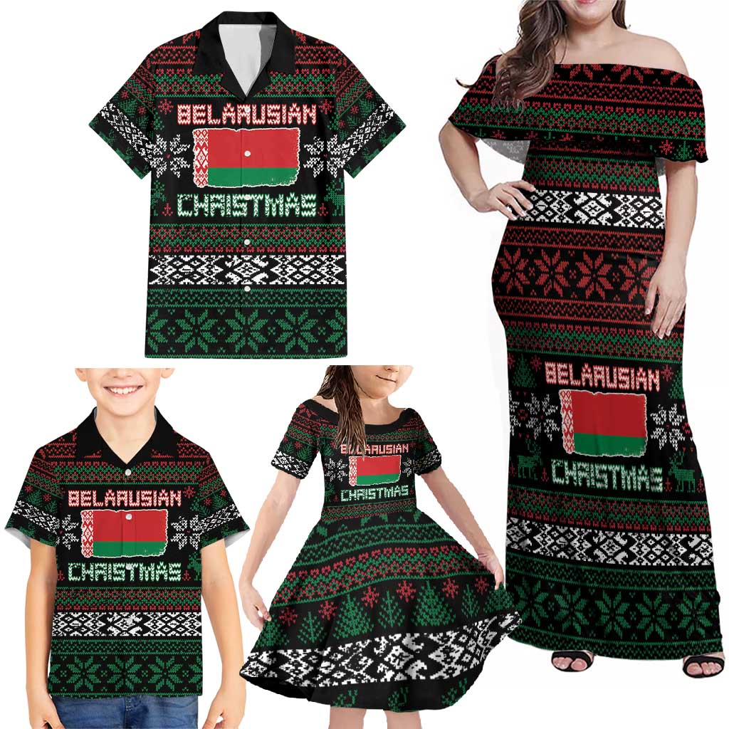 Belarus Christmas Family Matching Off Shoulder Maxi Dress and Hawaiian Shirt Flag With Belarusian Patterns - Wonder Print Shop