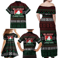 Belarus Christmas Family Matching Off Shoulder Maxi Dress and Hawaiian Shirt Flag With Belarusian Patterns - Wonder Print Shop