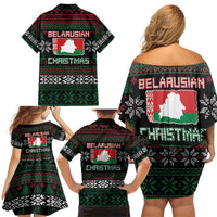 Belarus Christmas Family Matching Off Shoulder Short Dress and Hawaiian Shirt Flag With Belarusian Patterns - Wonder Print Shop