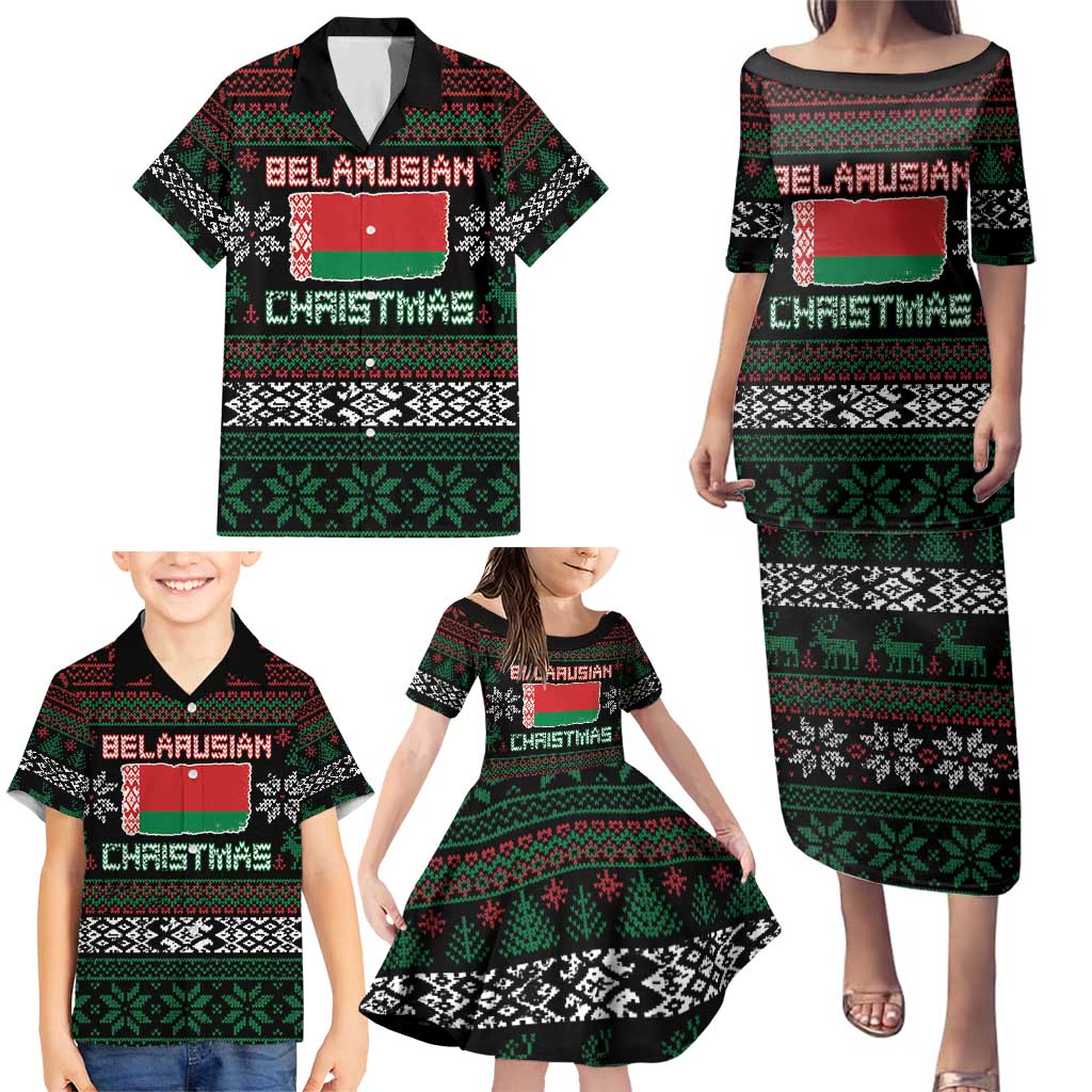 Belarus Christmas Family Matching Puletasi and Hawaiian Shirt Flag With Belarusian Patterns - Wonder Print Shop