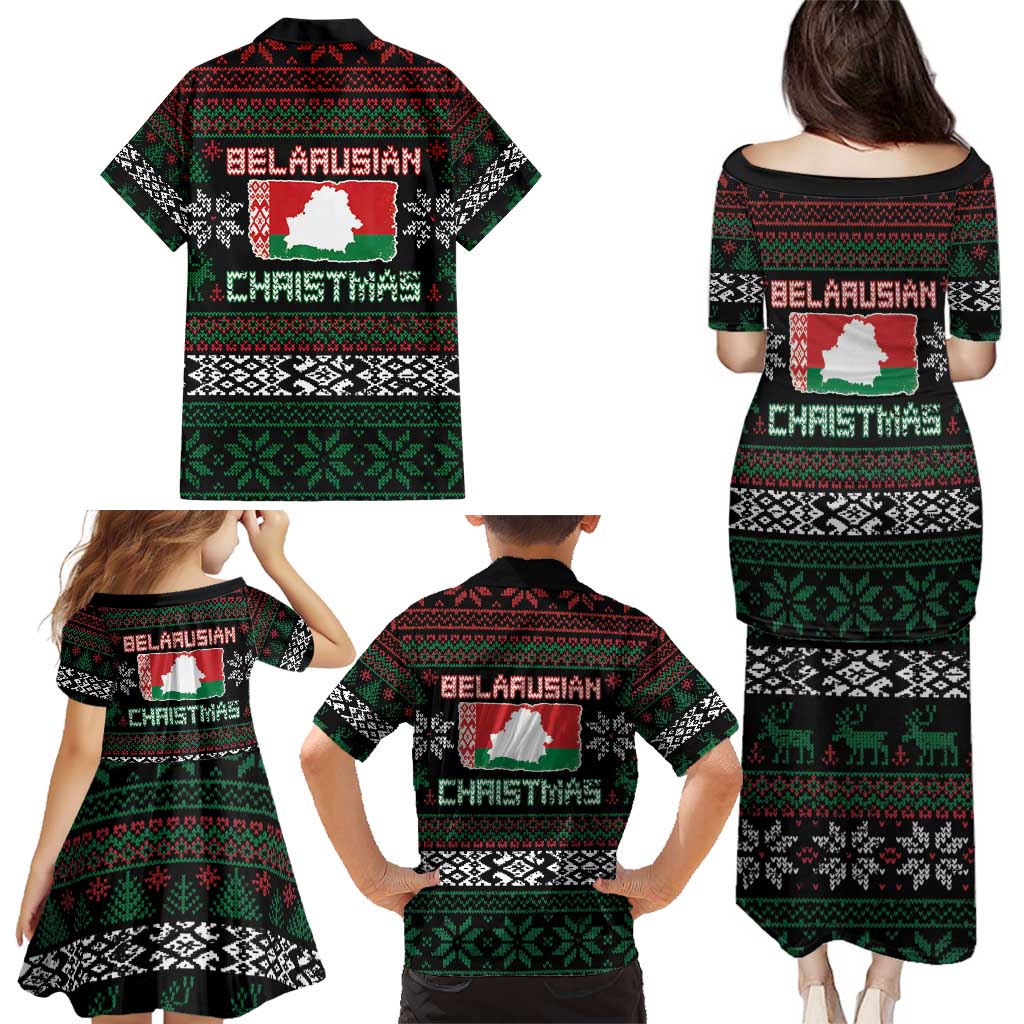 Belarus Christmas Family Matching Puletasi and Hawaiian Shirt Flag With Belarusian Patterns - Wonder Print Shop