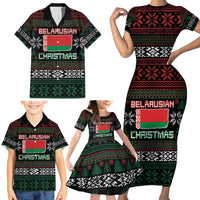Belarus Christmas Family Matching Short Sleeve Bodycon Dress and Hawaiian Shirt Flag With Belarusian Patterns - Wonder Print Shop