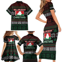 Belarus Christmas Family Matching Short Sleeve Bodycon Dress and Hawaiian Shirt Flag With Belarusian Patterns - Wonder Print Shop
