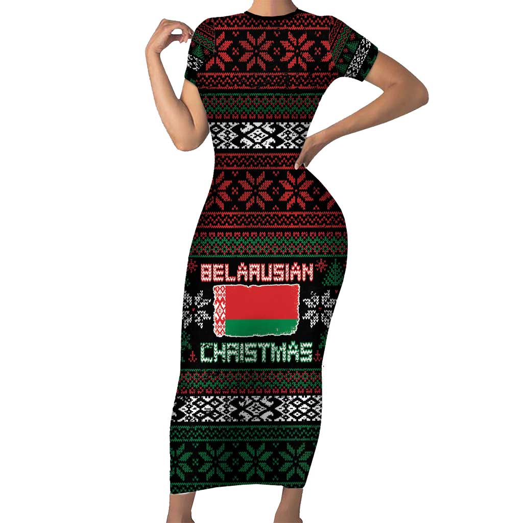 Belarus Christmas Family Matching Short Sleeve Bodycon Dress and Hawaiian Shirt Flag With Belarusian Patterns - Wonder Print Shop