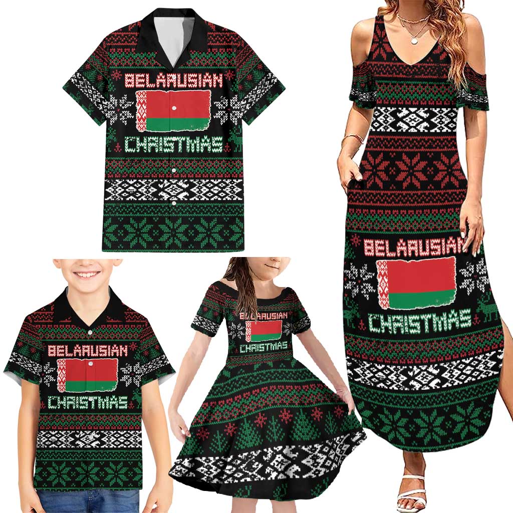 Belarus Christmas Family Matching Summer Maxi Dress and Hawaiian Shirt Flag With Belarusian Patterns - Wonder Print Shop