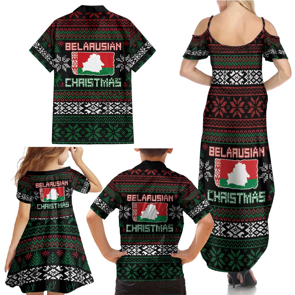 Belarus Christmas Family Matching Summer Maxi Dress and Hawaiian Shirt Flag With Belarusian Patterns - Wonder Print Shop