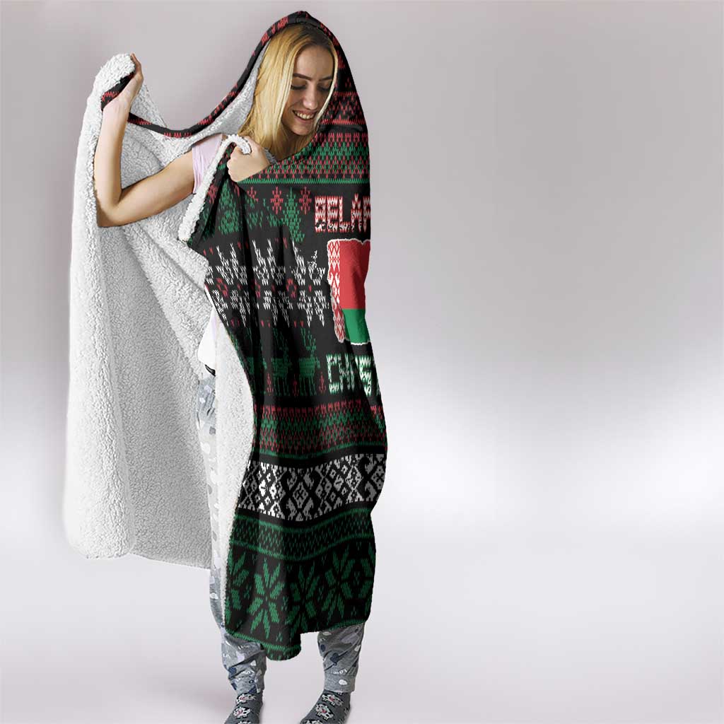 Belarus Christmas Hooded Blanket Flag With Belarusian Patterns - Wonder Print Shop