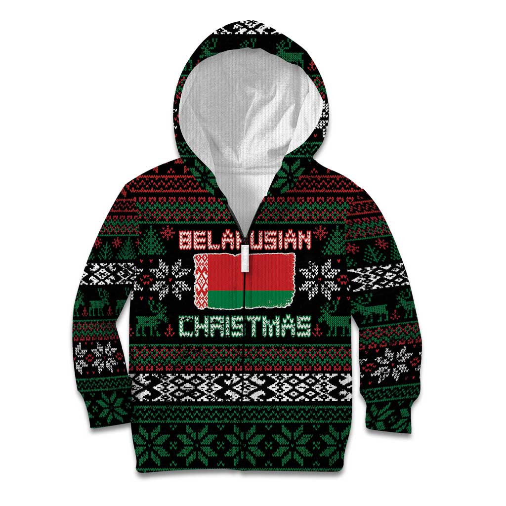 Belarus Christmas Kid Hoodie Flag With Belarusian Patterns - Wonder Print Shop