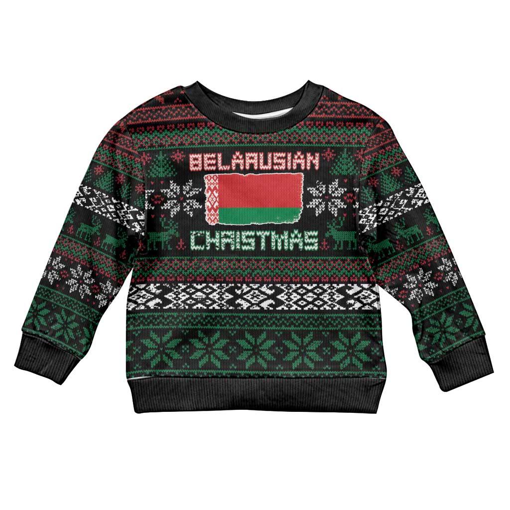 Belarus Christmas Kid Ugly Christmas Sweater Flag With Belarusian Patterns - Wonder Print Shop