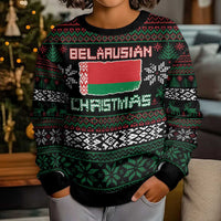 Belarus Christmas Kid Ugly Christmas Sweater Flag With Belarusian Patterns - Wonder Print Shop