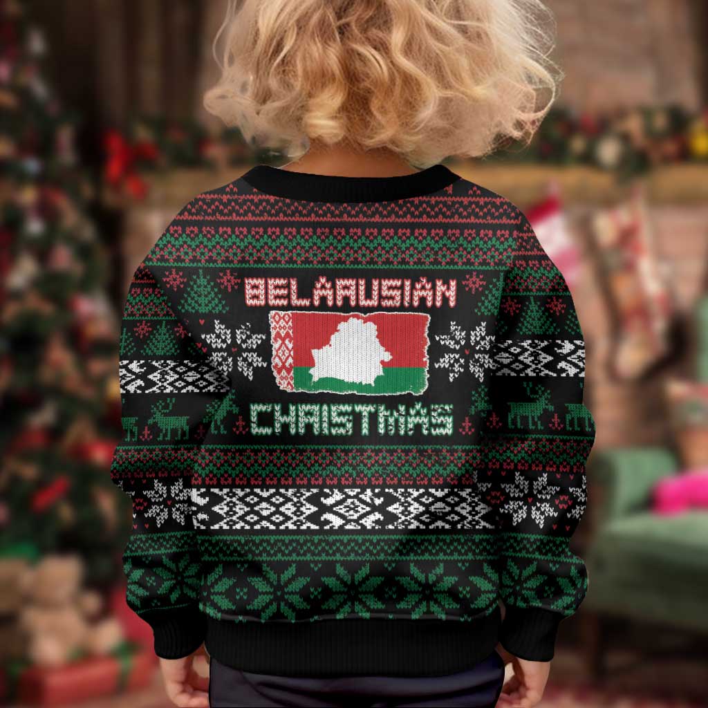 Belarus Christmas Kid Ugly Christmas Sweater Flag With Belarusian Patterns - Wonder Print Shop