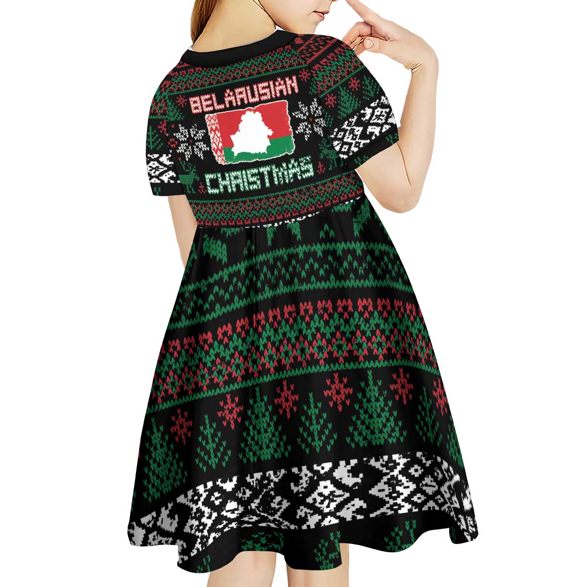 Belarus Christmas Kid Short Sleeve Dress Flag With Belarusian Patterns - Wonder Print Shop