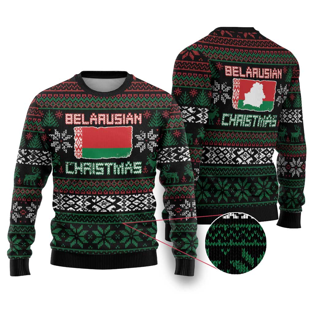 Belarus Christmas Ugly Christmas Sweater Flag With Belarusian Patterns - Wonder Print Shop