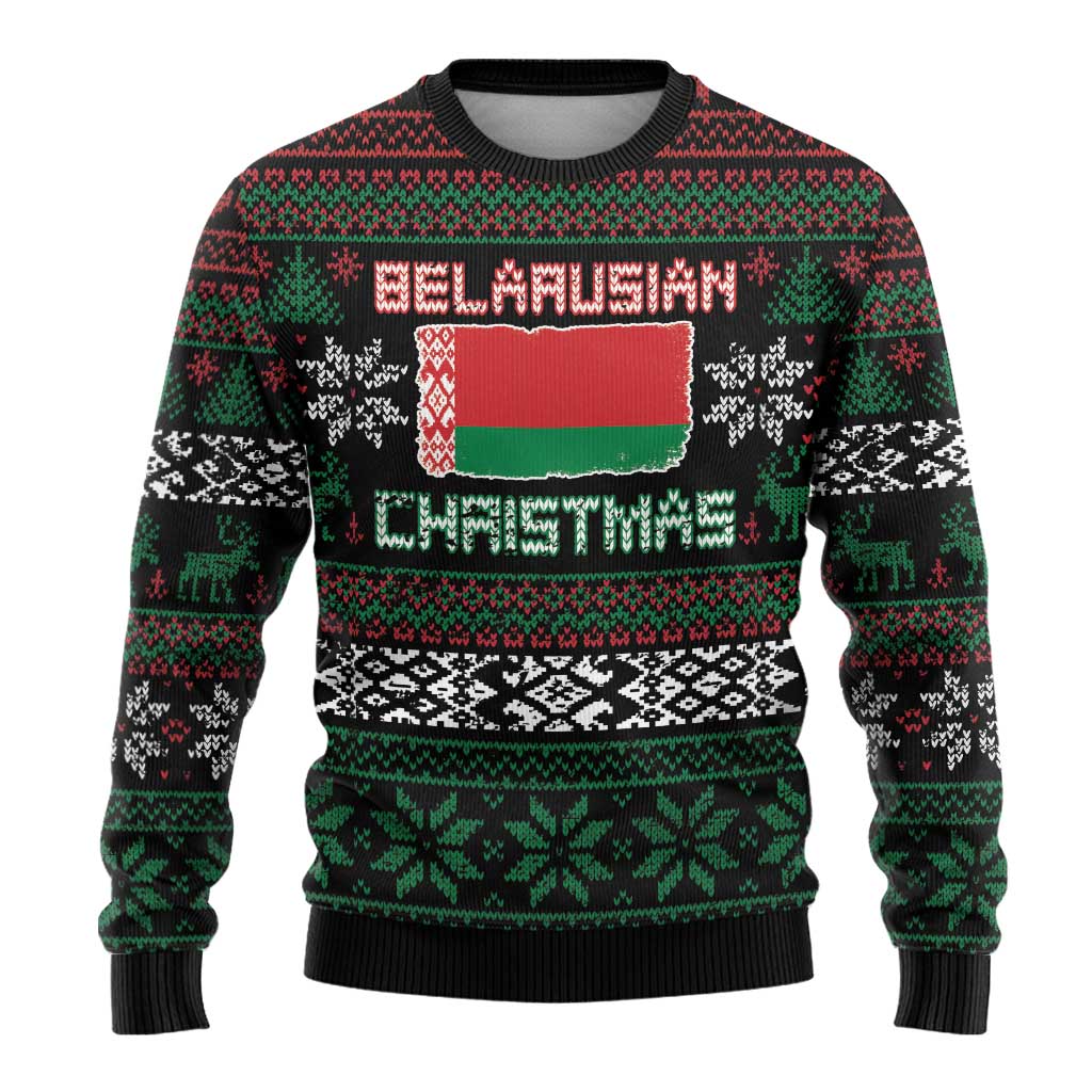 Belarus Christmas Ugly Christmas Sweater Flag With Belarusian Patterns - Wonder Print Shop
