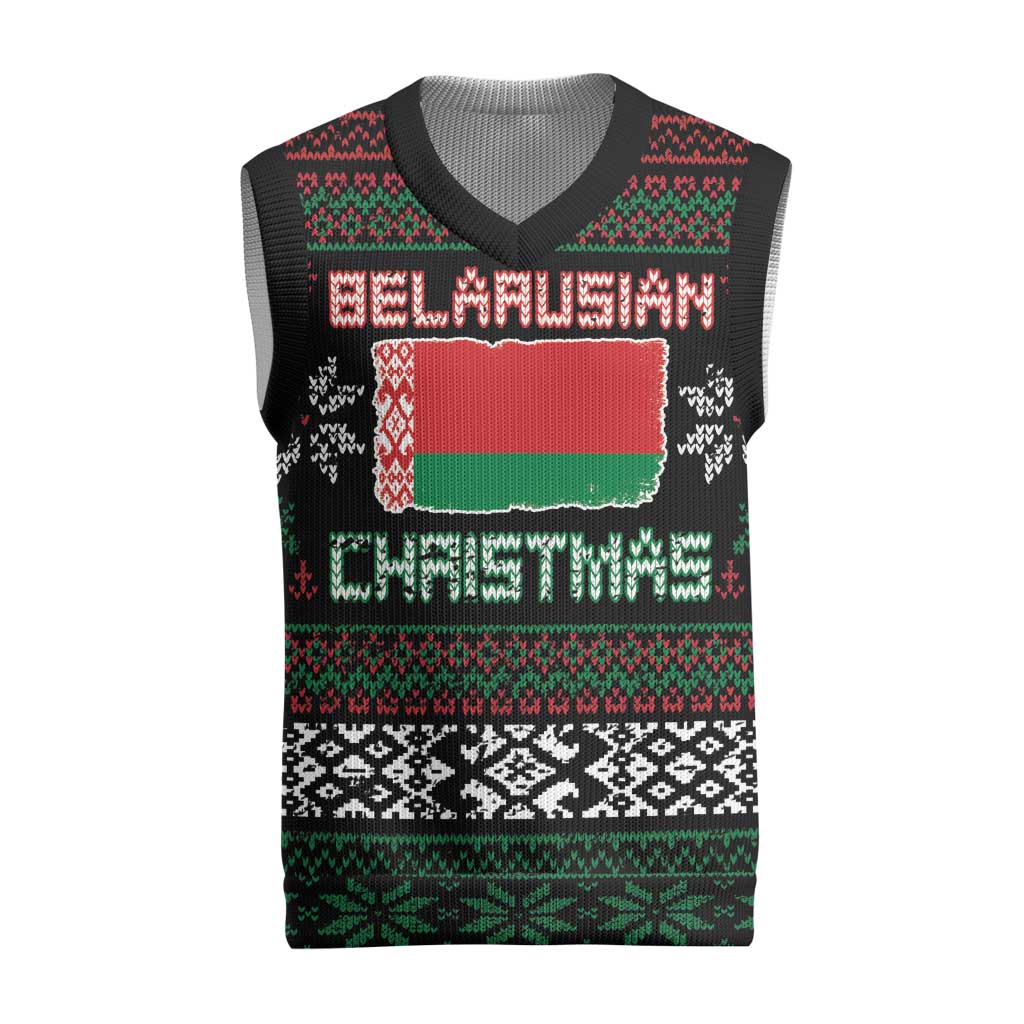 Belarus Christmas Knitted V-Neck Vest Flag With Belarusian Patterns - Wonder Print Shop