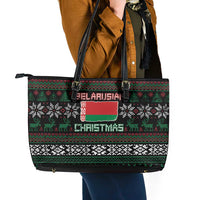 Belarus Christmas Leather Tote Bag Flag With Belarusian Patterns - Wonder Print Shop