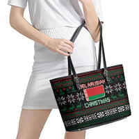 Belarus Christmas Leather Tote Bag Flag With Belarusian Patterns - Wonder Print Shop