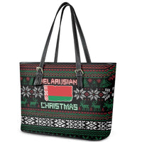 Belarus Christmas Leather Tote Bag Flag With Belarusian Patterns - Wonder Print Shop