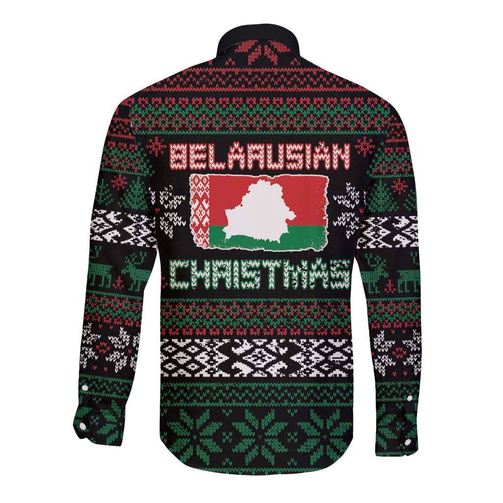 Belarus Christmas Long Sleeve Button Shirt Flag With Belarusian Patterns - Wonder Print Shop