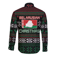 Belarus Christmas Long Sleeve Button Shirt Flag With Belarusian Patterns - Wonder Print Shop