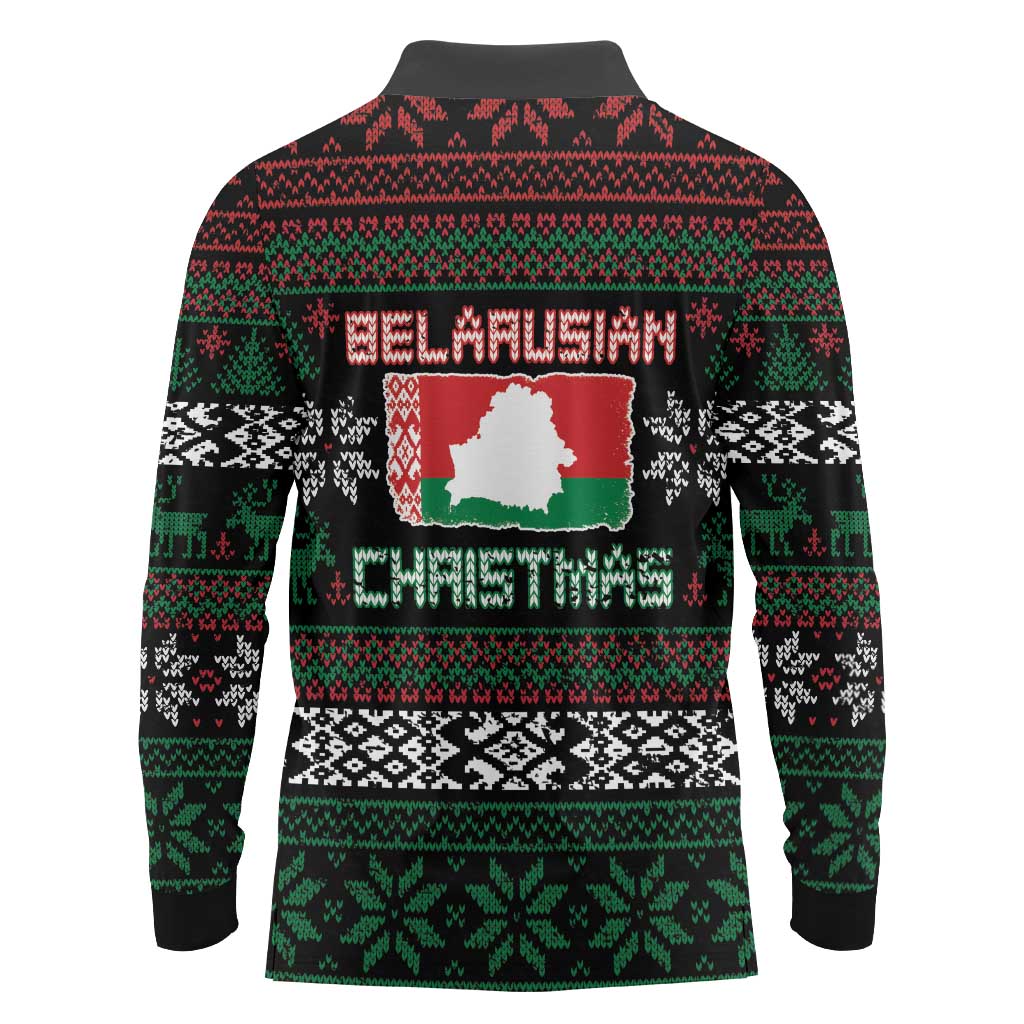Belarus Christmas Long Sleeve Polo Shirt Flag With Belarusian Patterns - Wonder Print Shop