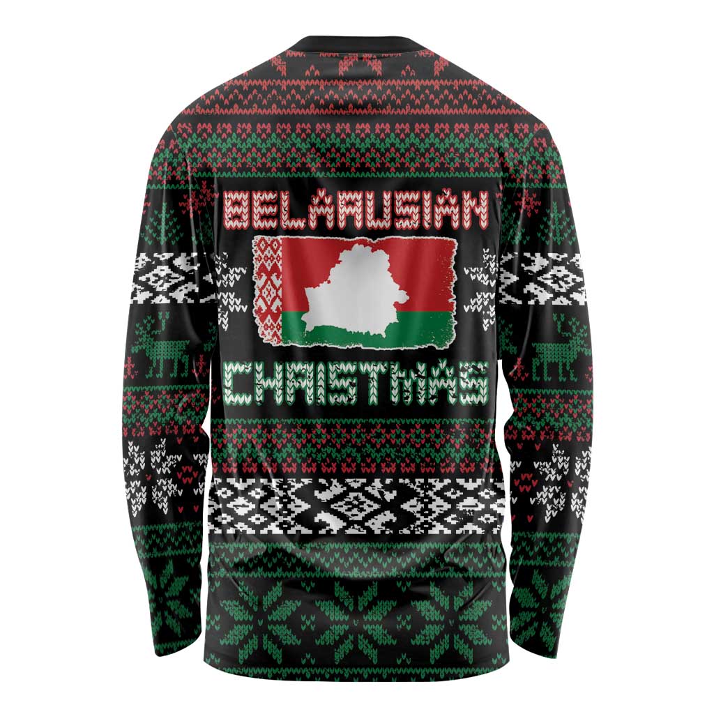 Belarus Christmas Long Sleeve Shirt Flag With Belarusian Patterns - Wonder Print Shop