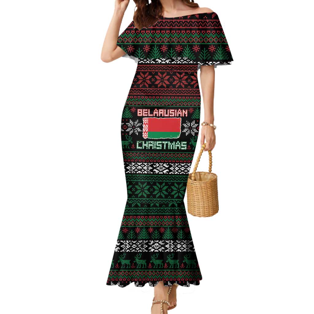 Belarus Christmas Mermaid Dress Flag With Belarusian Patterns - Wonder Print Shop