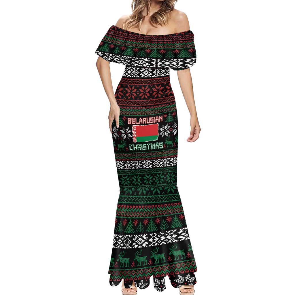 Belarus Christmas Mermaid Dress Flag With Belarusian Patterns - Wonder Print Shop