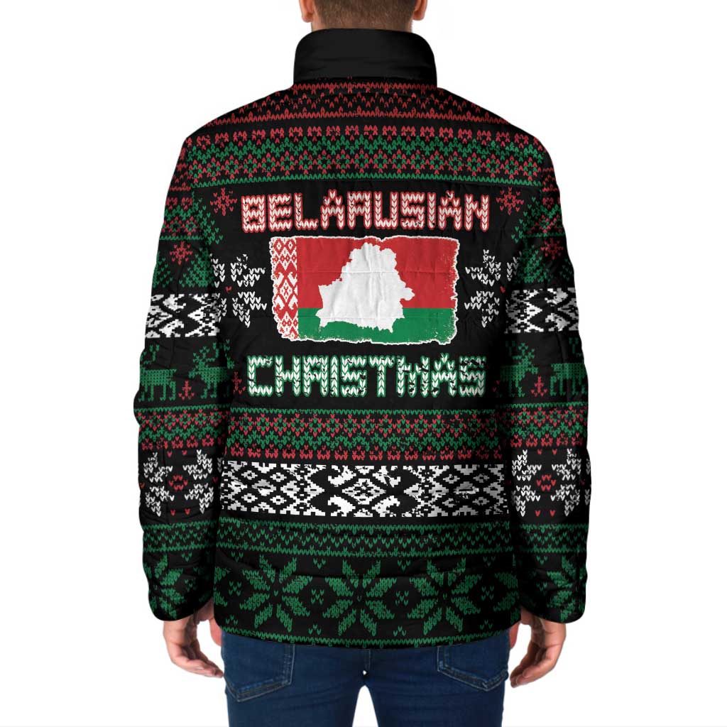 Belarus Christmas Padded Jacket Flag With Belarusian Patterns - Wonder Print Shop