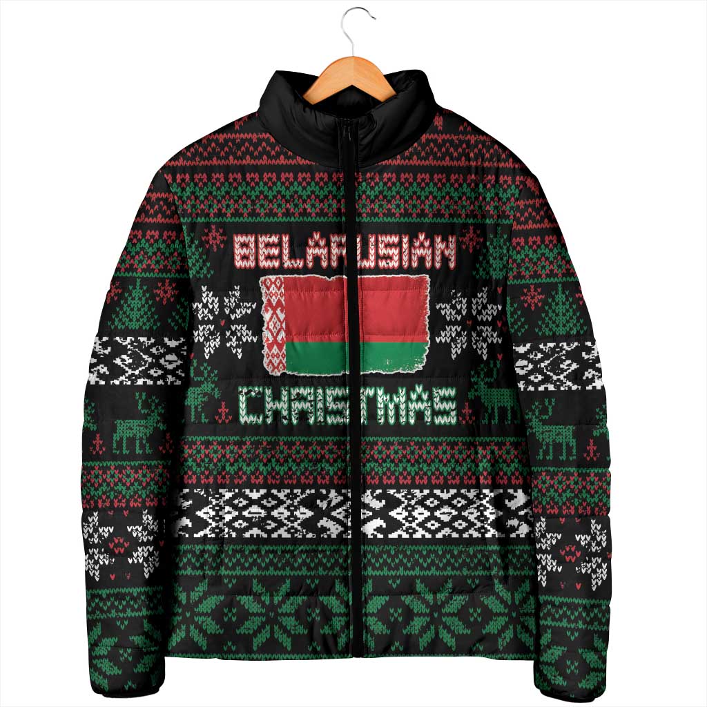 Belarus Christmas Padded Jacket Flag With Belarusian Patterns - Wonder Print Shop