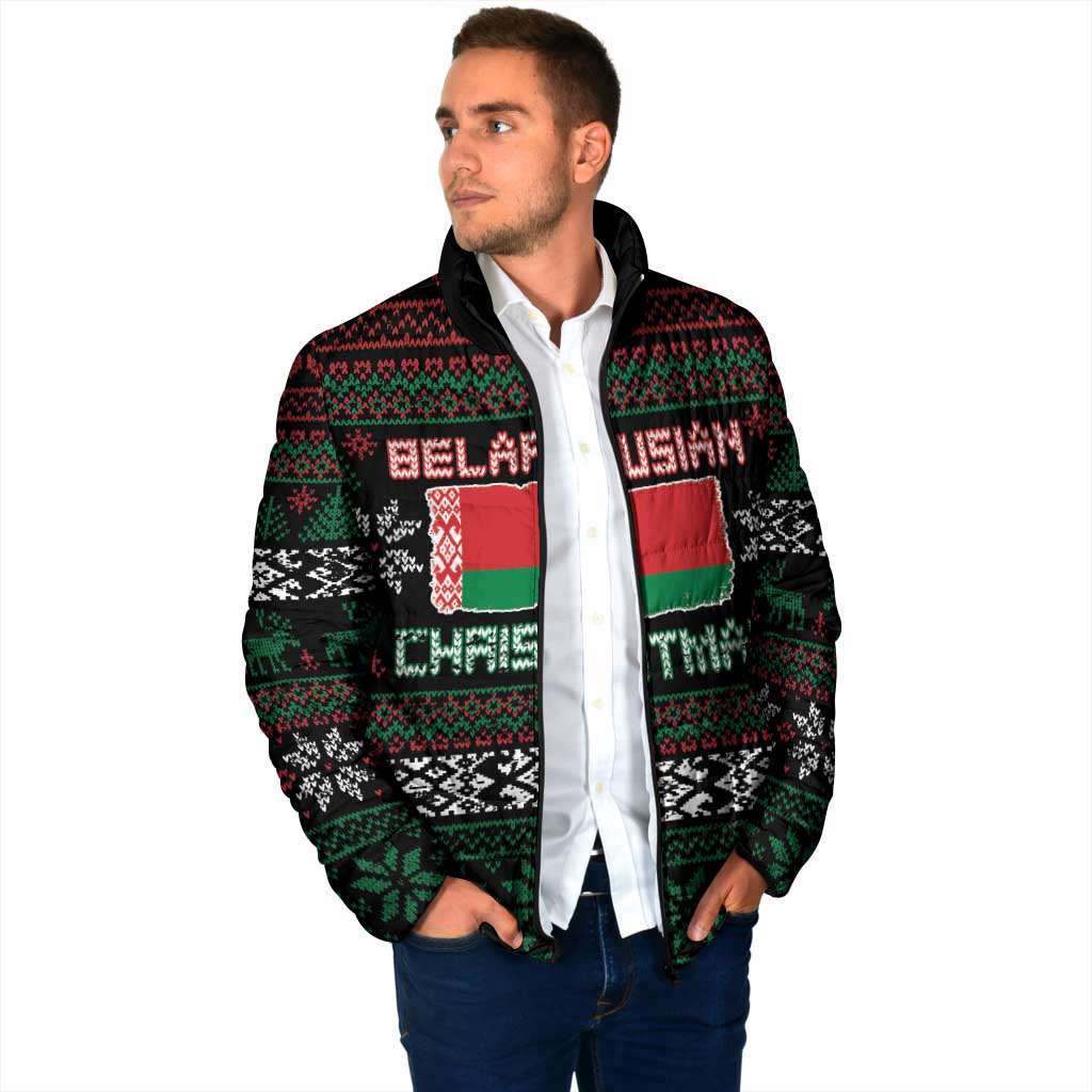 Belarus Christmas Padded Jacket Flag With Belarusian Patterns - Wonder Print Shop