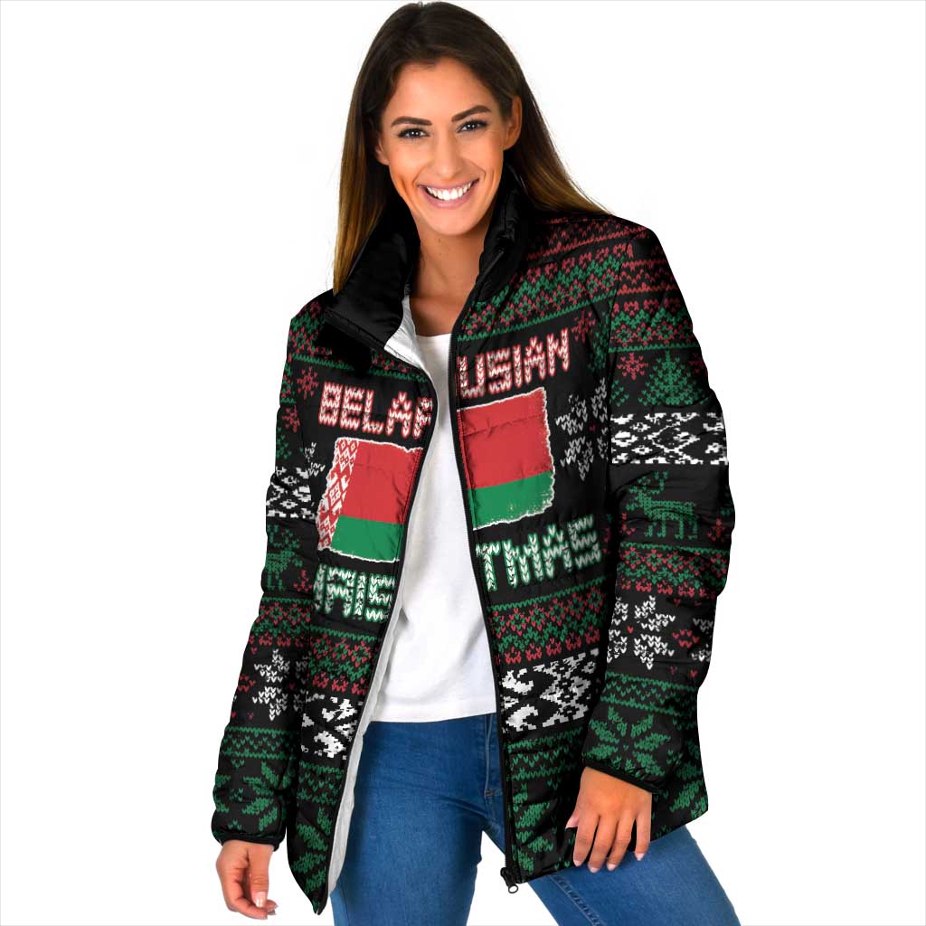Belarus Christmas Padded Jacket Flag With Belarusian Patterns - Wonder Print Shop