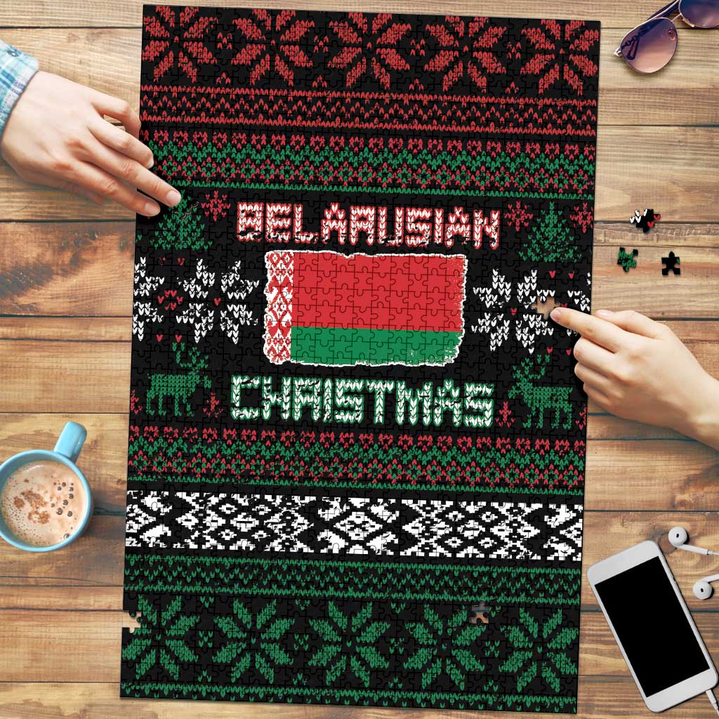 Belarus Christmas Puzzle Flag With Belarusian Patterns - Wonder Print Shop