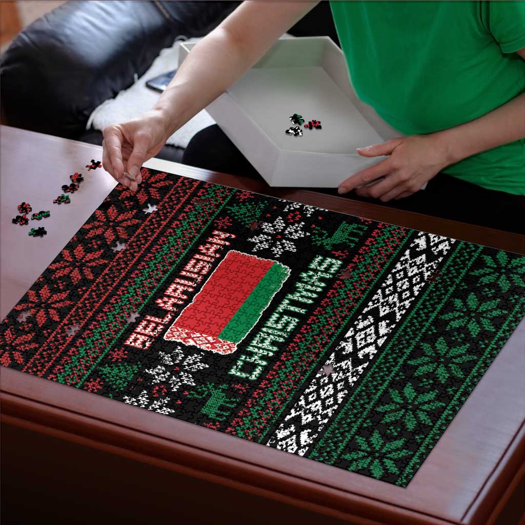 Belarus Christmas Puzzle Flag With Belarusian Patterns - Wonder Print Shop